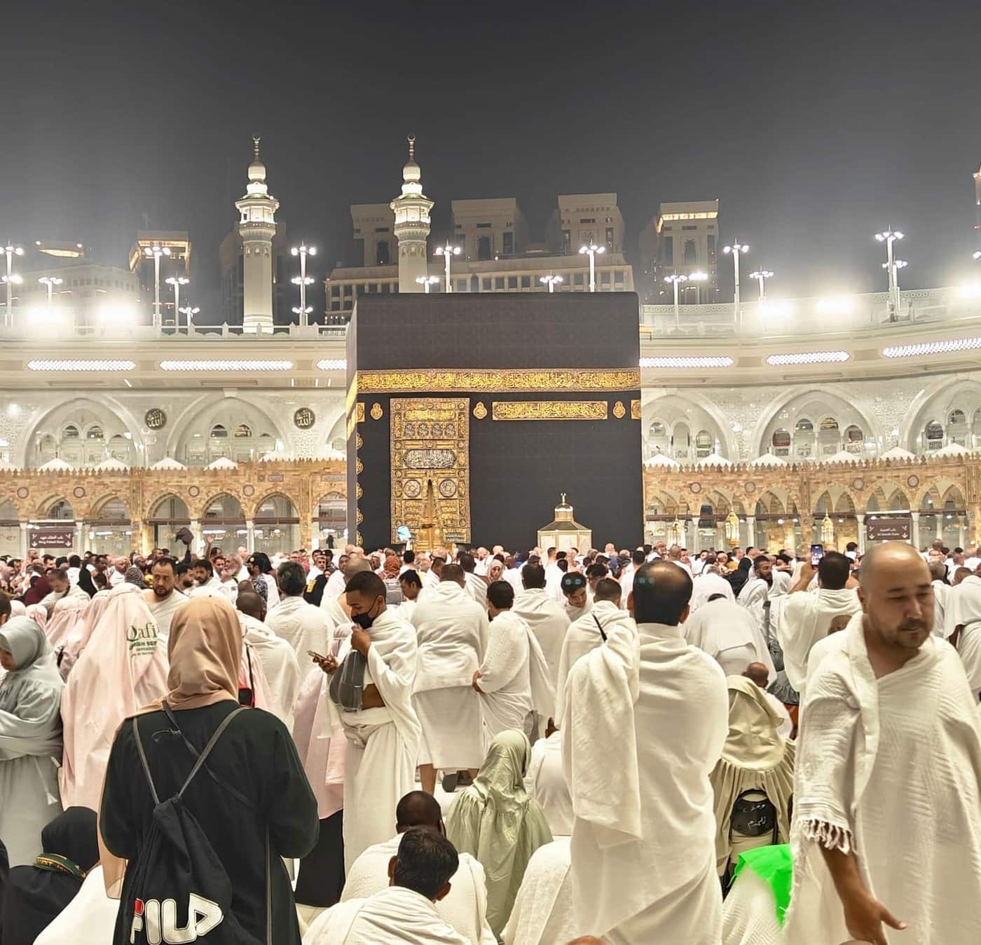The Kaaba lit at night